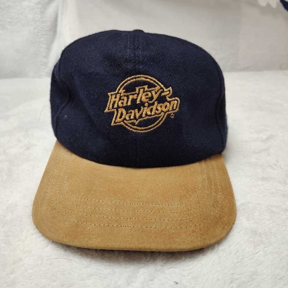 Harley-Davidson Hat Cap Snap Back Men One Size Blue Suede Wool Felt Biker